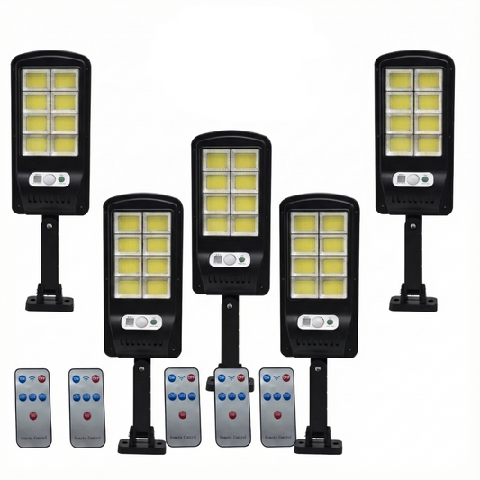 Set 5 Lampi Solare LED COB 160, cu Senzor de Miscare si Telecomanda, Iluminat Exterior, Incarcare Solara + Cadou Surpriza