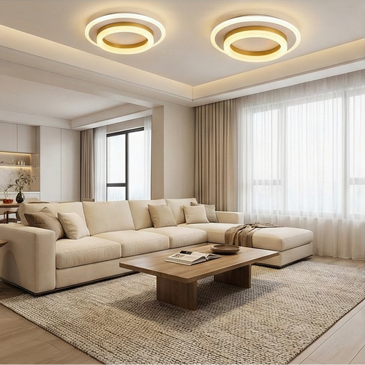 Lustra LED tavan RING aurie 50W, echivalent 200W, lustra rotunda aurie eleganta