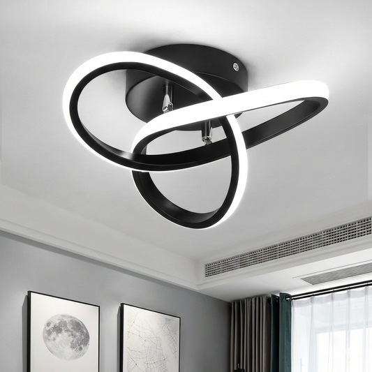 Lustra LED tavan TWO RINGS neagra 48W, echivalent 200W, lustra rotunda moderna 25cm