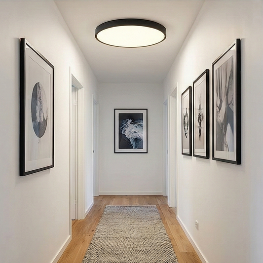 Plafonieră LED Rotundă 50 cm, Ultra Slim, Neagră, IP44 – Echivalent 600W