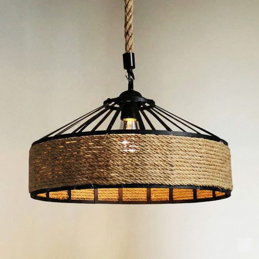 Lustra vintage cu frânghie, soclu E27, suspendată, retro pentru living, dining, bar