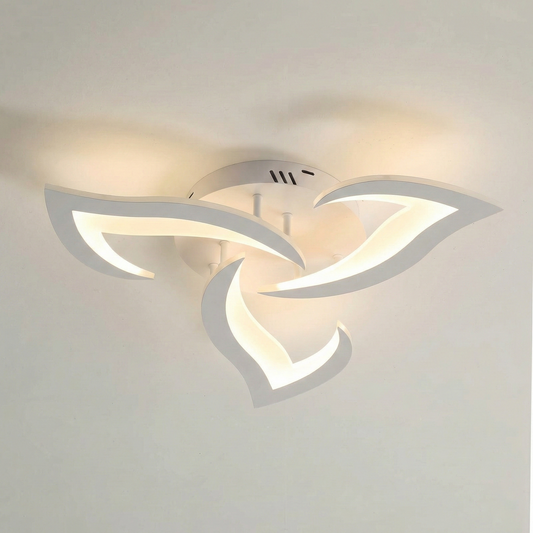 Lustra LED tavan Mini Narcisse alba, cu telecomanda, echivalent 250W, design floare, pentru living