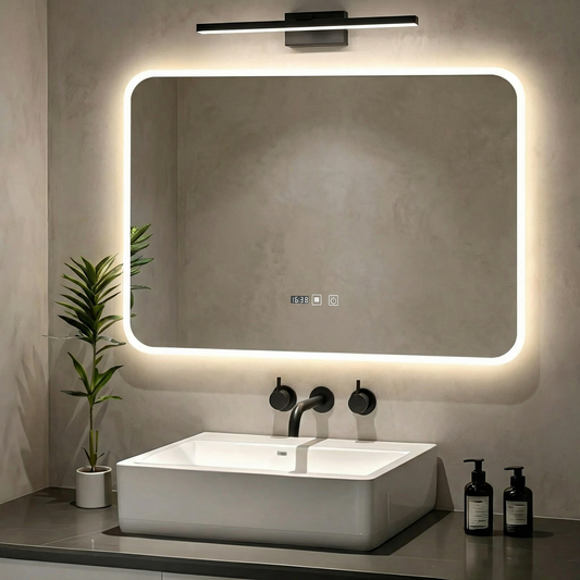 Oglinda LED Dreptunghiulara cu Ceas 80x60cm Functie Dezaburire si Touch