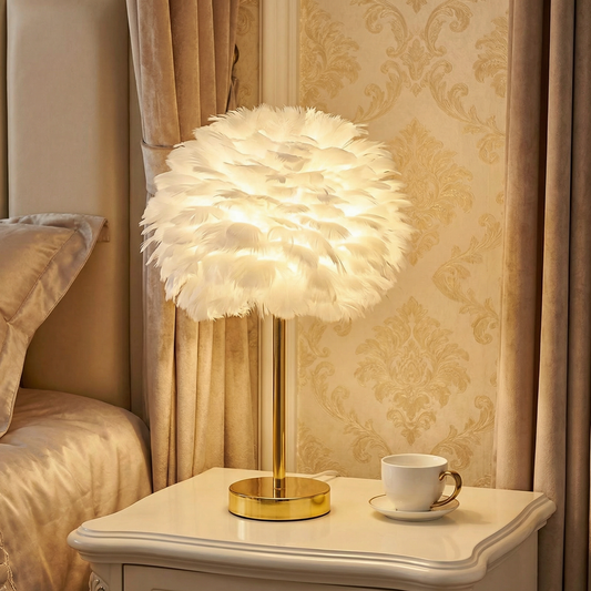 Veioza Neoclasica Stil Nordic cu Pene și Suport din Metal Auriu, 55CM