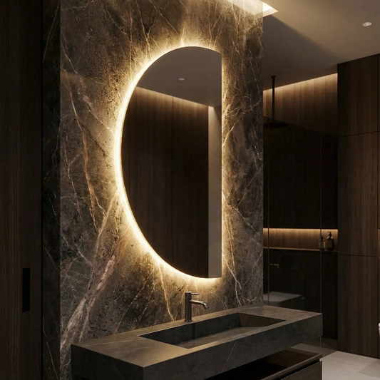 Oglinda LED MEZZALUNA - 80x150 cm 3 Lumini, Senzor, Dezaburire si Ceas